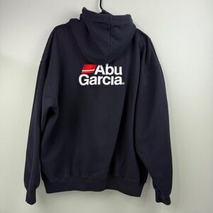 Abu Garcia Fishing Hoodie Mens 2XL Black Graphic Logo Pullover Sweatshirt